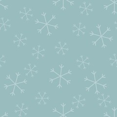 Seamless Christmas pattern doodle with hand random drawn snowflakes.Wrapping paper for presents, funny textile fabric print, design,decor, food wrap, backgrounds. new year.Raster copy.Sky gray, white