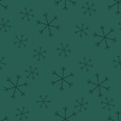 Seamless Christmas pattern doodle with hand random drawn snowflakes.Wrapping paper for presents, funny textile fabric print, design,decor, food wrap, backgrounds. new year.Raster copy.Green, black