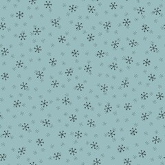 Seamless Christmas pattern doodle with hand random drawn snowflakes.Wrapping paper for presents, funny textile fabric print, design,decor, food wrap, backgrounds. new year.Raster copy.Sky gray, black