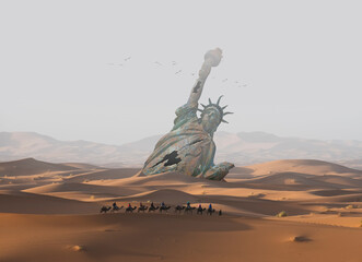 Statue of Liberty sunk in the desert sands