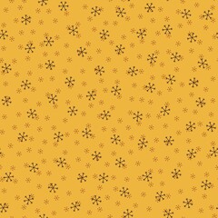 Seamless Christmas pattern doodle with hand random drawn snowflakes.Wrapping paper for presents, funny textile fabric print, design,decor, food wrap, backgrounds. new year.Raster copy.Mustard black