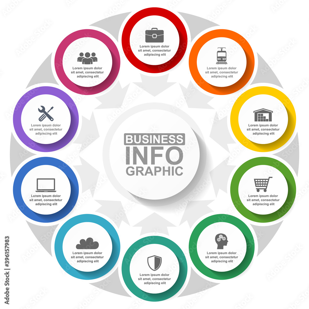 Poster flat design business diagram vector template with 10 options