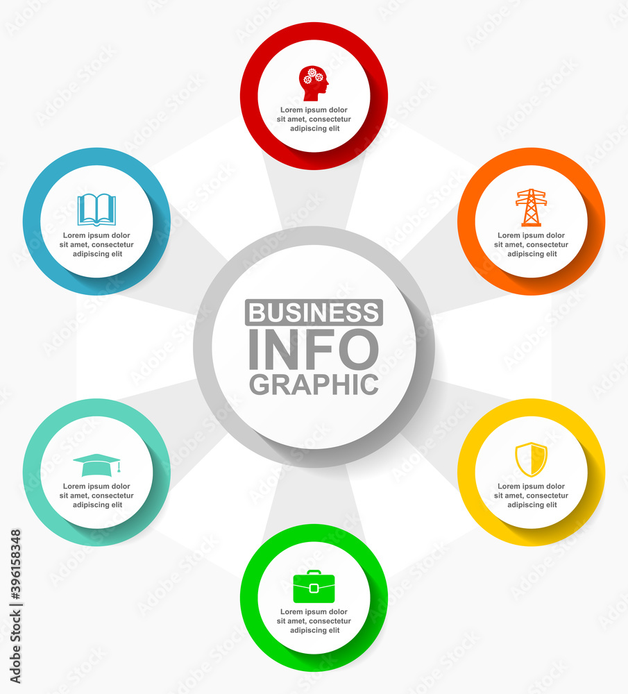 Poster flat design business infographic vector template with 6 options