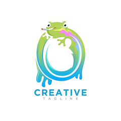 Frog with o letter concept design vector template