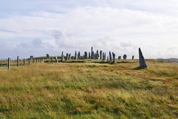 Mystical Callanish Standing Stones circle on the Isle of Lewis, Outer Hebrides in the late afternoon