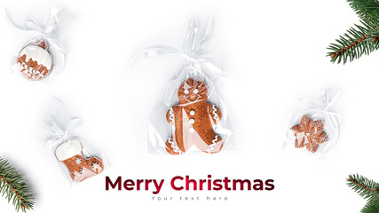 Merry Christmas with gingerbread cookies. Long header banner format. Panorama website header banner. . High quality photo