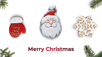 Merry Christmas with gingerbread cookies. Long header banner format. Panorama website header banner. . High quality photo