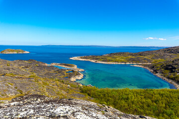 Beautiful arctic summer landscape on Barents sea shoreline.