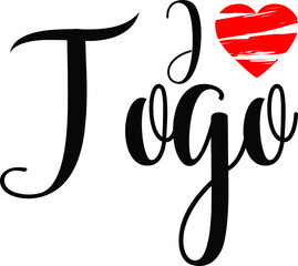 I Love Togo Country Name Bold Calligraphy Black Color Text With Red Heart 