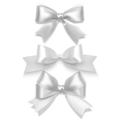 Set of Realistic bows, Ribbon of white color isolated on white background. Vector eps 10 illustration