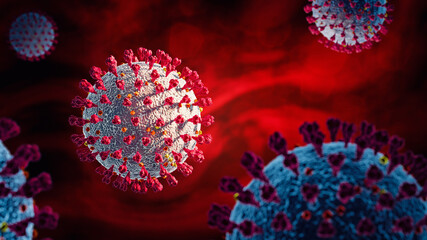 Coronavirus Covid-19 Banner red background - 3d Illustration