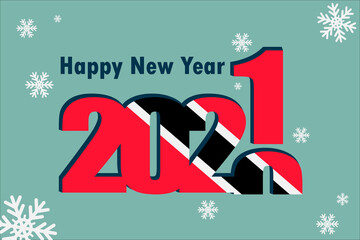 New year's card 2021. Demonstrates an element of the flag of Trinidad and Tobago, a festive inscription and snowflakes. It can be used as a banner flyer, postcard, website, or national greeting.