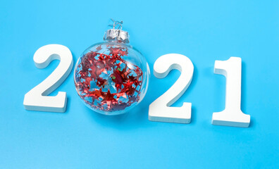Year 2021 creative card with a new year ball instead of a number