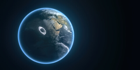 isolated 3d rendered Planet Earth from space with abstraction space station