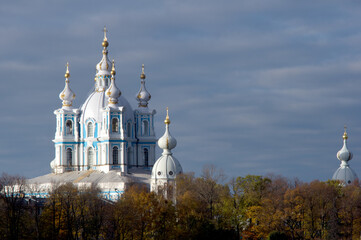 Fototapeta na wymiar Smolny Cathedral against the blue sky