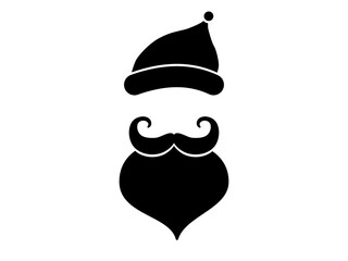 Black hat and beard with mustache santa claus template. Festive christmas attributes design mysterious christmas character with beard and cap.