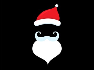 Red hat and white beard santa claus with mustache template. Colorful festive christmas attributes design mysterious christmas character with fluffy beard.
