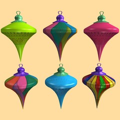 3d image. Christmas decorations, translucent pyramids