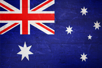 Australian flag in rustic style painted on wooden planks