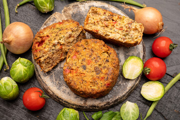 Fresh veggie burgers made from vegetables, beans and legumes, tasty vegan food