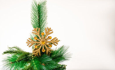 Star on Christmas tree on white background