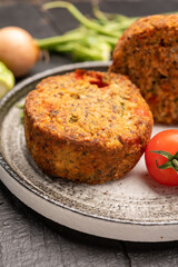 Fresh veggie burgers made from vegetables, beans and legumes, tasty vegan food