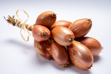 Bunch of French shallots grappe onion from Brittany, France