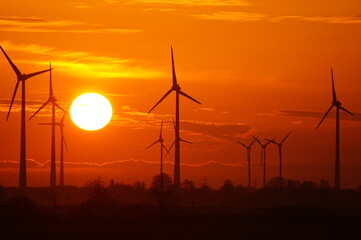 Windmühlen im Sonnenuntergang