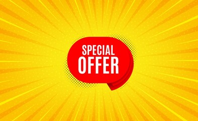 Special offer banner. Yellow background with offer message. Discount sticker shape. Sale coupon bubble icon. Best advertising coupon banner. Special offer badge shape. Abstract background. Vector