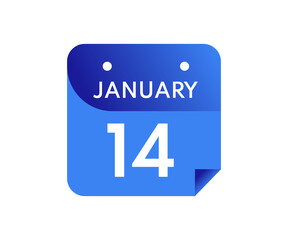 January 14 Date on a Single Day Calendar in Flat Style, 14 January calendar icon
