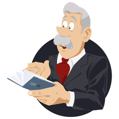 Businessman is reading book on smartphone. Picture concept for website design.