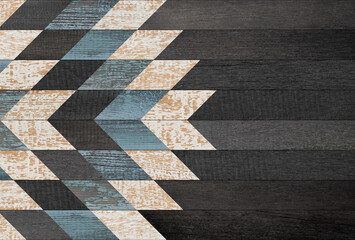Vintage wooden wall with geometric pattern made of barn boards. Rough wooden surface. Wood texture...