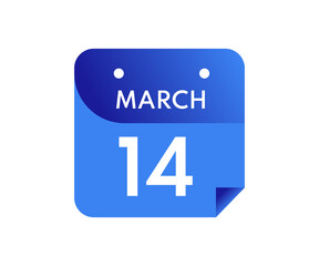March 14 Date on a Single Day Calendar in Flat Style, 14 March calendar icon