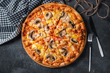 Pizza on black table