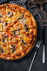 Pizza on black table