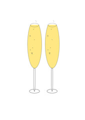 two delicious glasses of champagne with bubbles