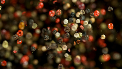 Mix of Multicolored Pepper Peas, Freeze Motion.