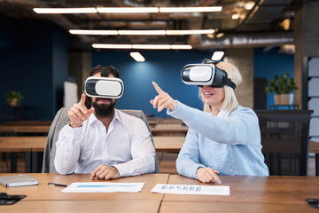 Office worker or businessman using oculus rift headset