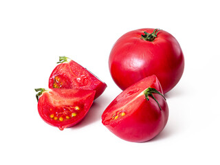 Fresh juicy, sliced tomatoes isolated on a white background