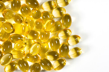 Omega 3 capsules isolated on white background. Fish oil, Healthy Vitamins