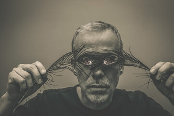 Peacock feather eyes with human eyes