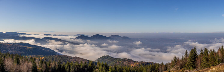 panorama of the mountains in clouds