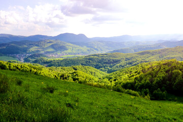 Fototapeta premium View of the green hills of the mountains in Slovakia on the border with Poland.