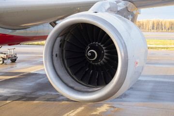 View of the turbine of a passenger plane.