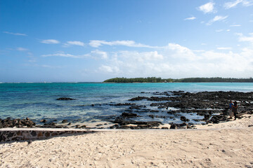 Mauritius island: Beach with turquoise lagoon, coral reef