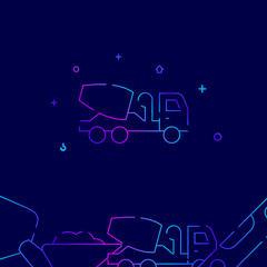 Concrete mixer gradient line vector icon, simple illustration on a dark blue background, construction, decoration and repair related bottom border.