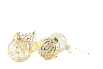 Flatley Christmas. Festive Christmas background. Christmas card background. Christmas golden balls on the snow.  Banner. copyspace