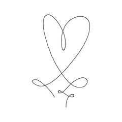Hand drawn heart with black outline isolated on white background.
