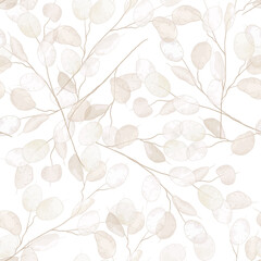 Seamless dry lunaria floral vector pattern. Watercolor winter wedding flower illustration background - 396197112