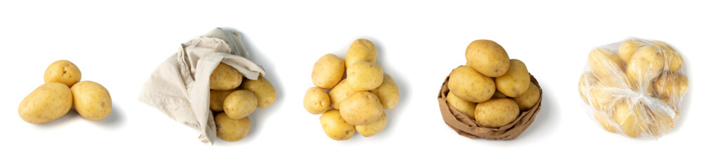 Raw Potatoes Pile Isolated on White Background